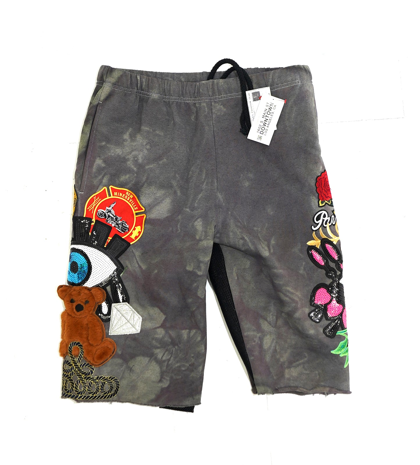 Patchwork Cotton Shorts - WASHED GREY