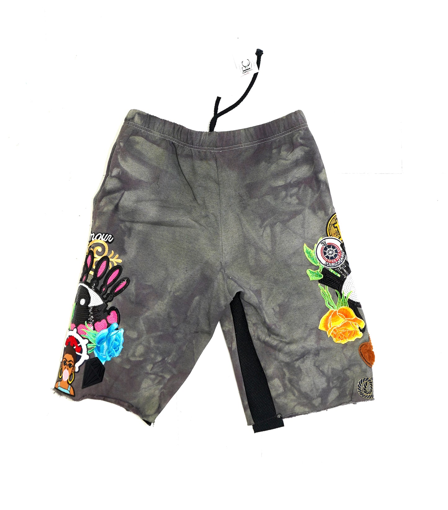 Patchwork Cotton Shorts - WASHED GREY