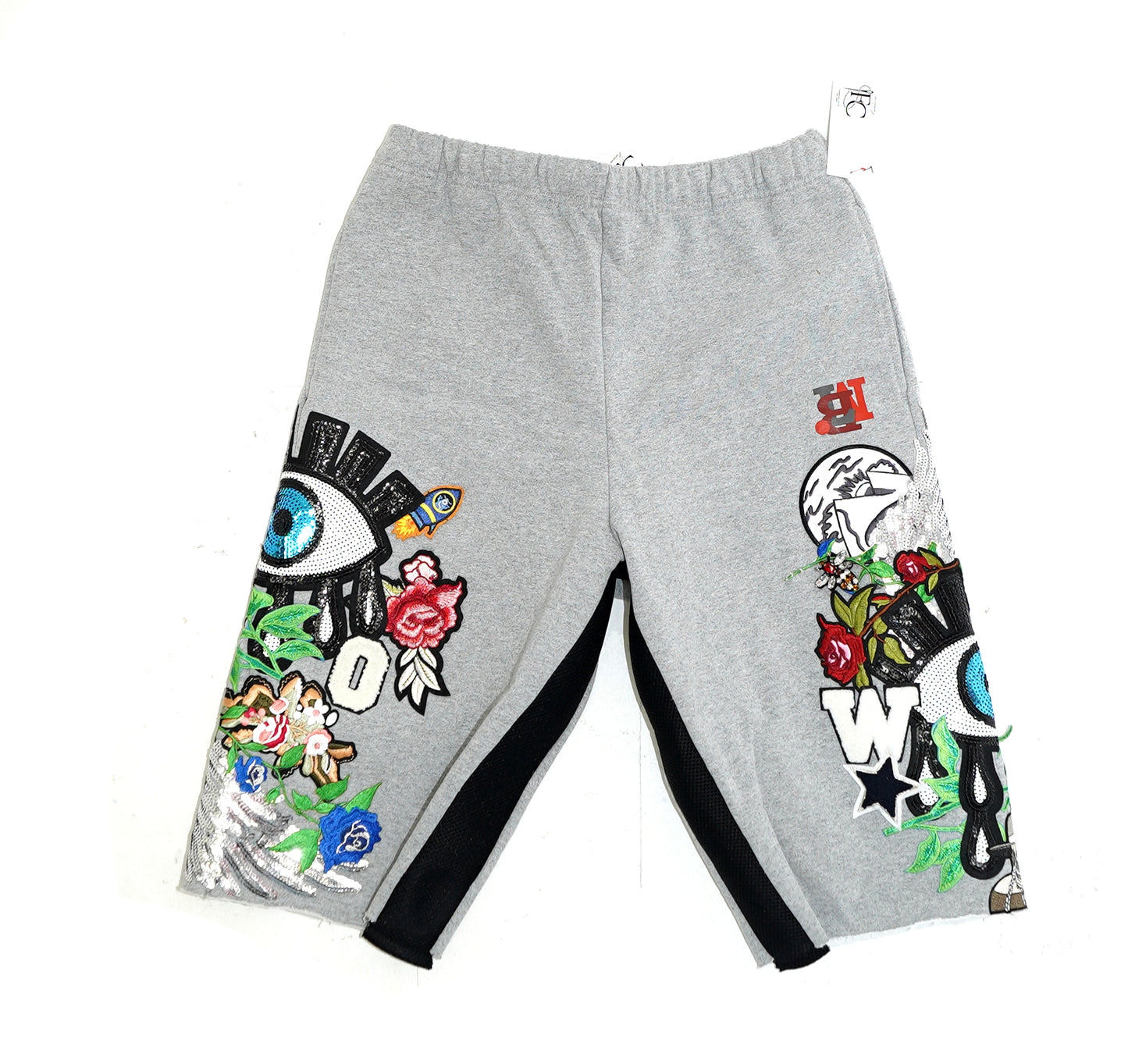 Patchwork Cotton Shorts - HEATHER GREY