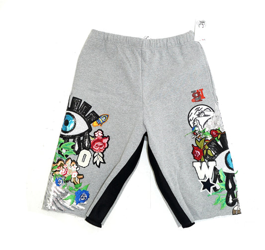 Patchwork Cotton Shorts - HEATHER GREY