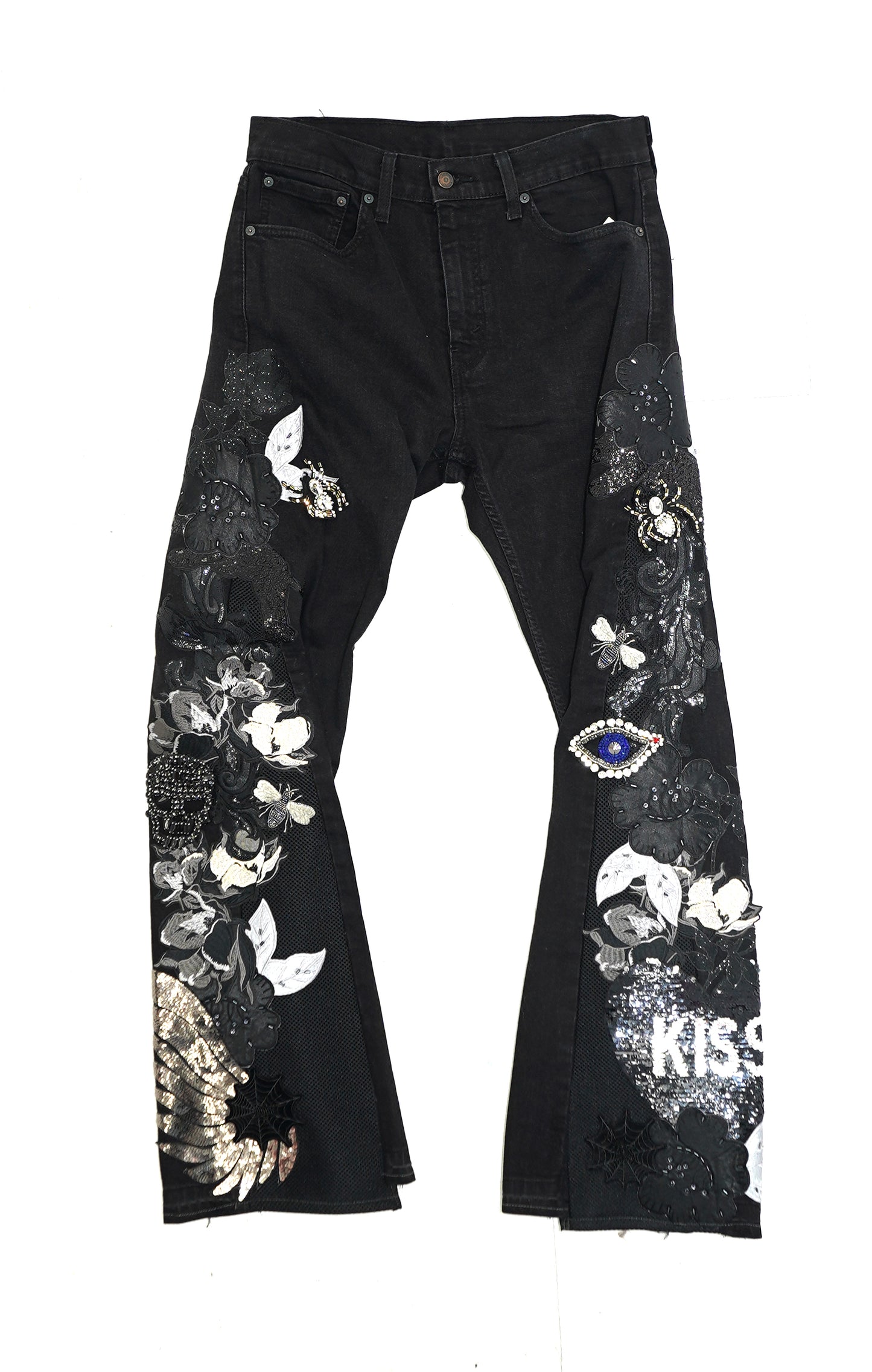 Floral Patchwork Denim Pants - ONYX 34W