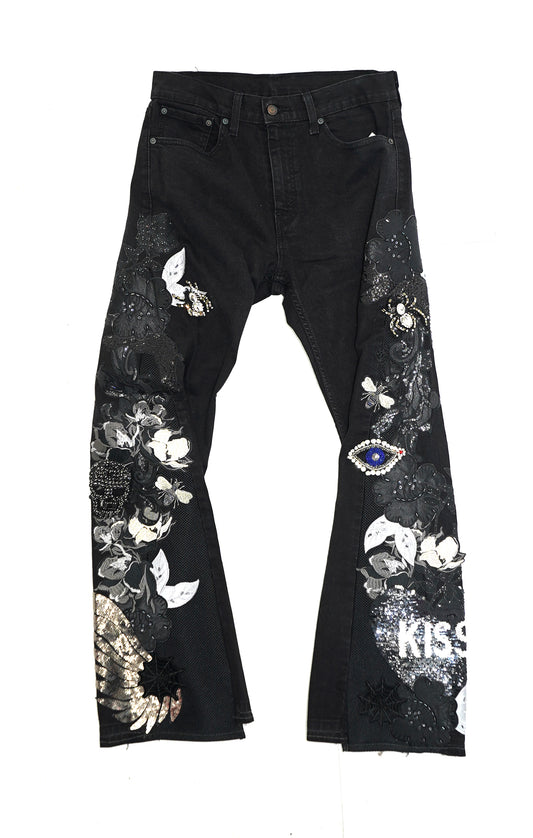 Floral Patchwork Denim Pants - ONYX 34W