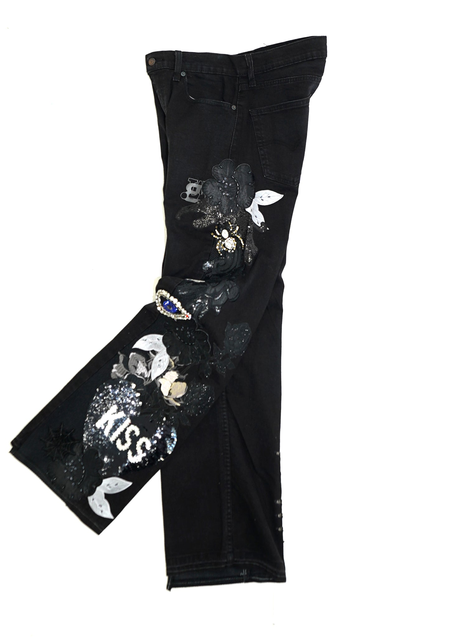 Floral Patchwork Denim Pants - ONYX 34W