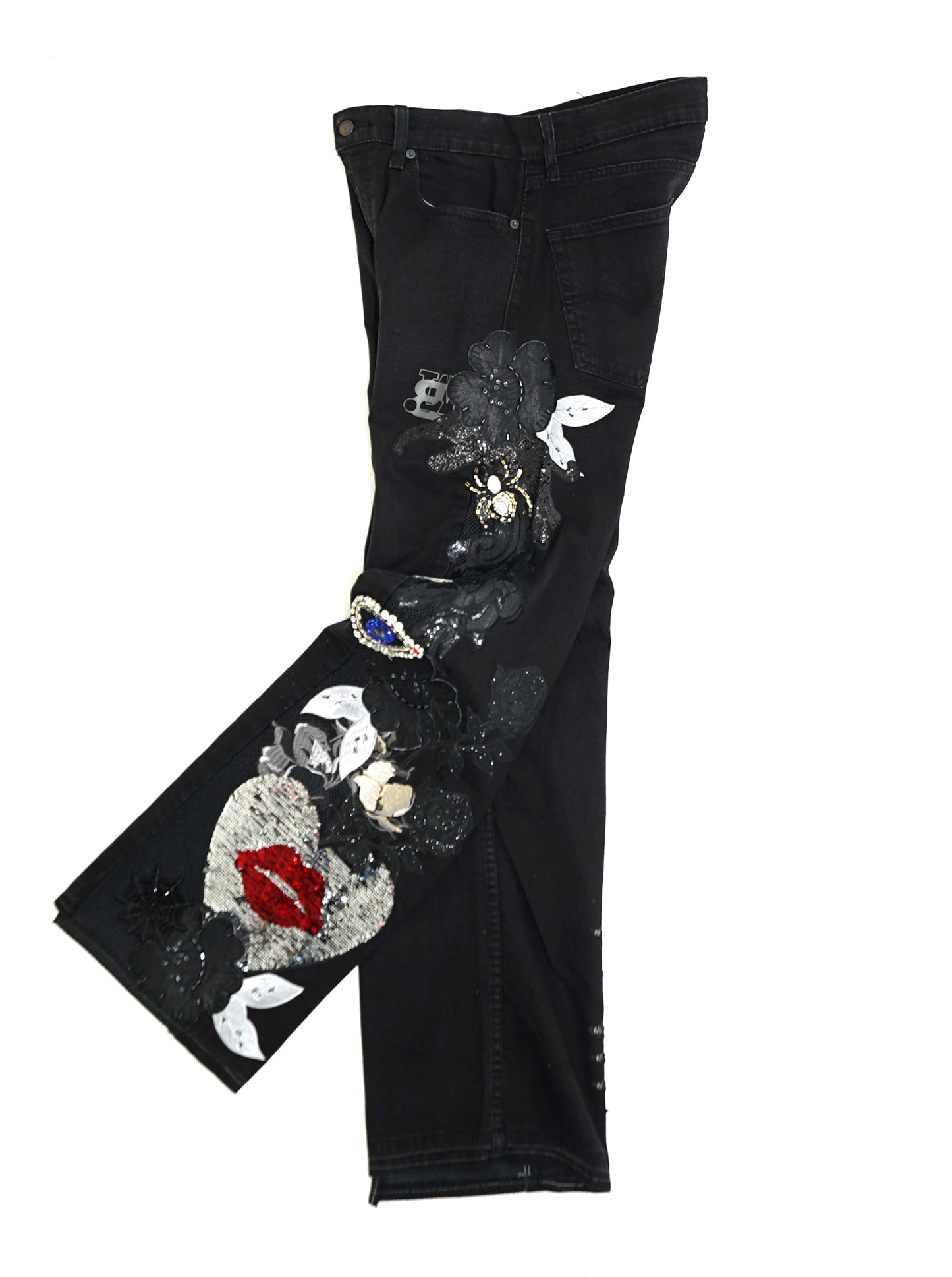 Floral Patchwork Denim Pants - ONYX 34W