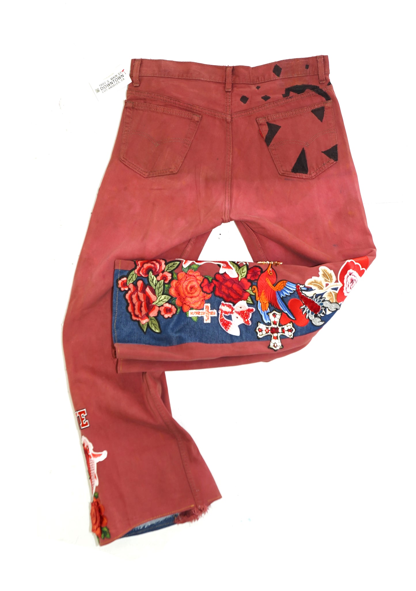 Floral Patchwork Denim Pants - SCARLET 36W