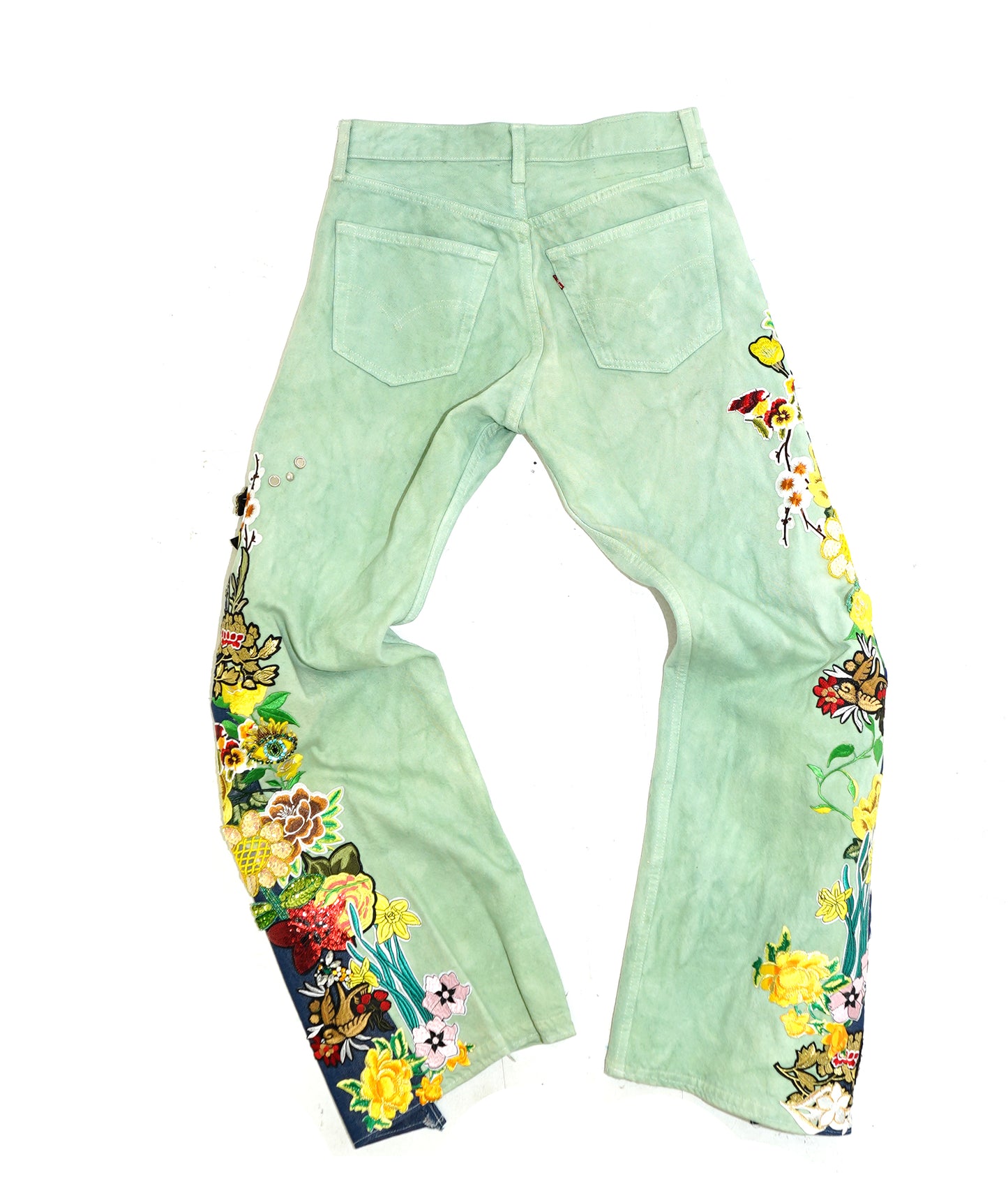 Floral Patchwork Denim Pants - SAGE 32W