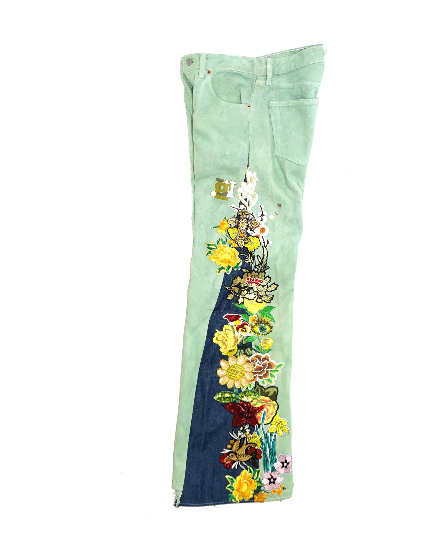 Floral Patchwork Denim Pants - SAGE 32W