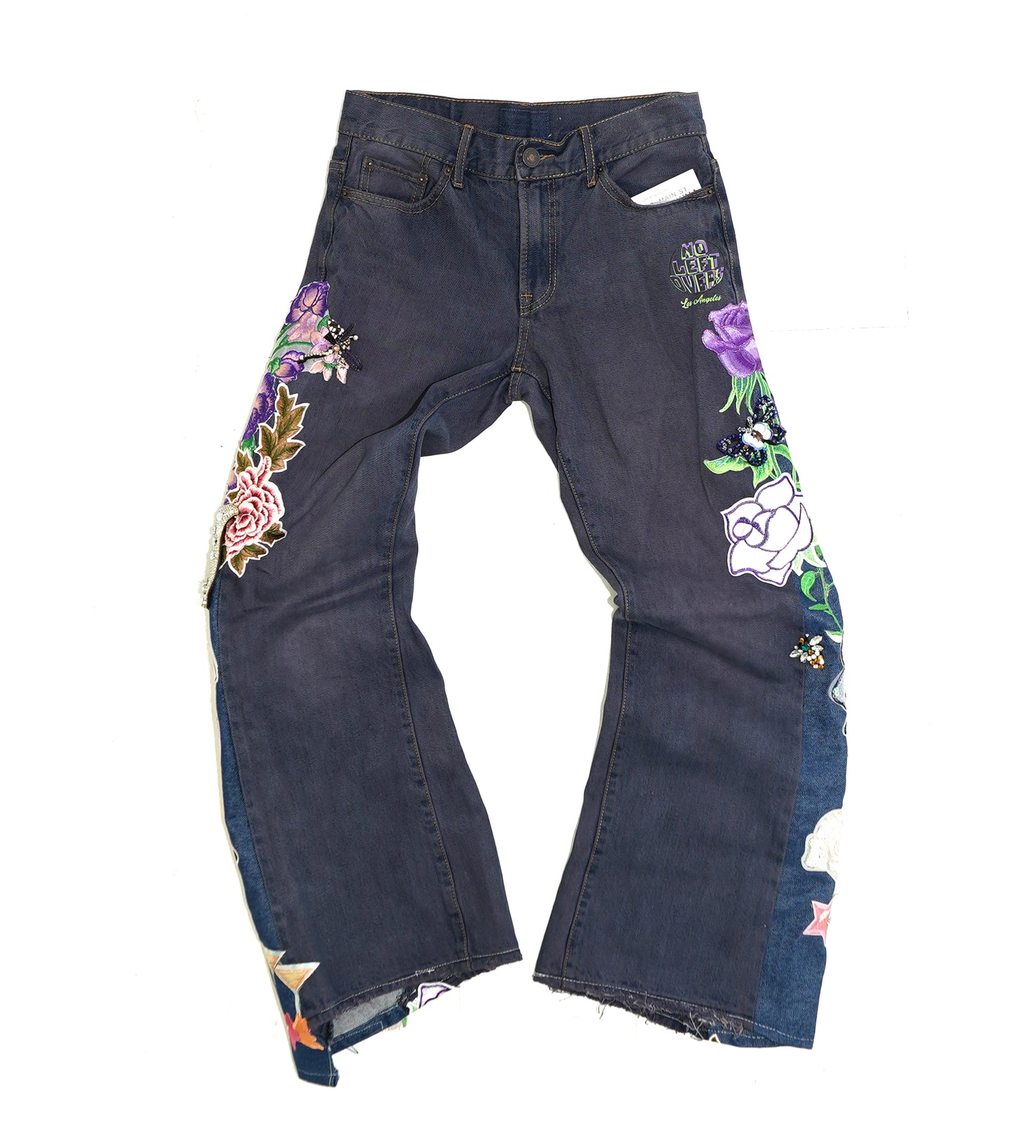 Floral Patchwork Denim Pants - VIOLET 26W
