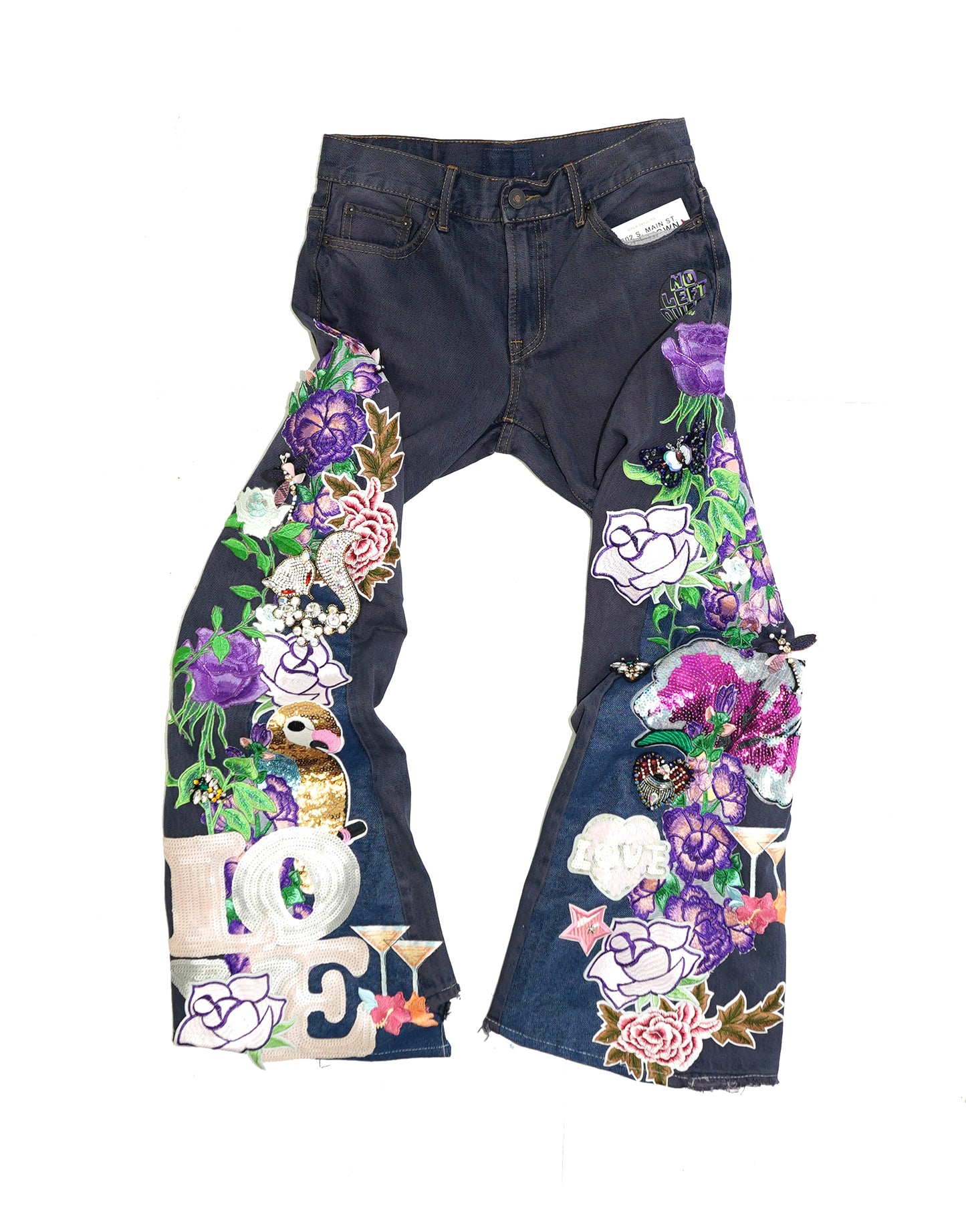Floral Patchwork Denim Pants - VIOLET 26W