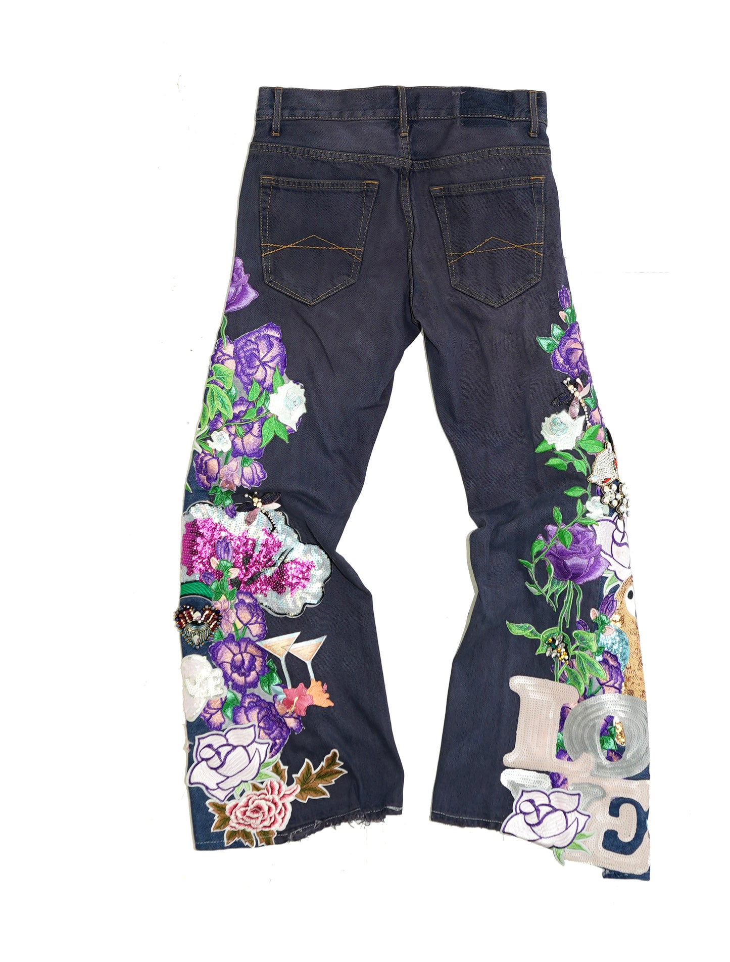 Floral Patchwork Denim Pants - VIOLET 26W