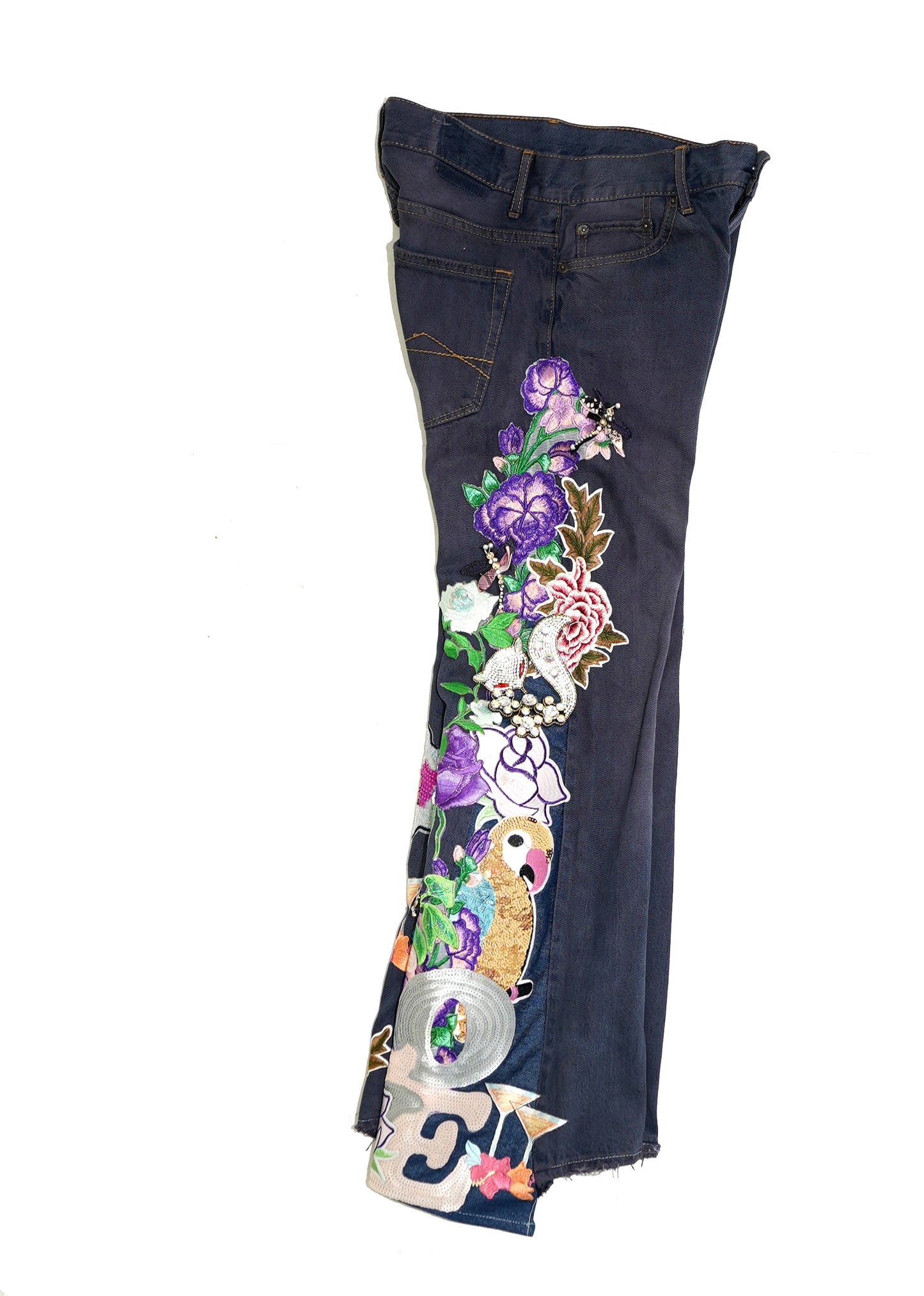 Floral Patchwork Denim Pants - VIOLET 26W
