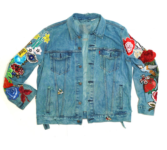 Floral Patchwork Denim Jacket - BLU SEA