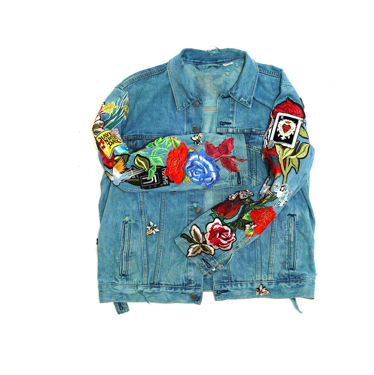 Floral Patchwork Denim Jacket - BLU SEA