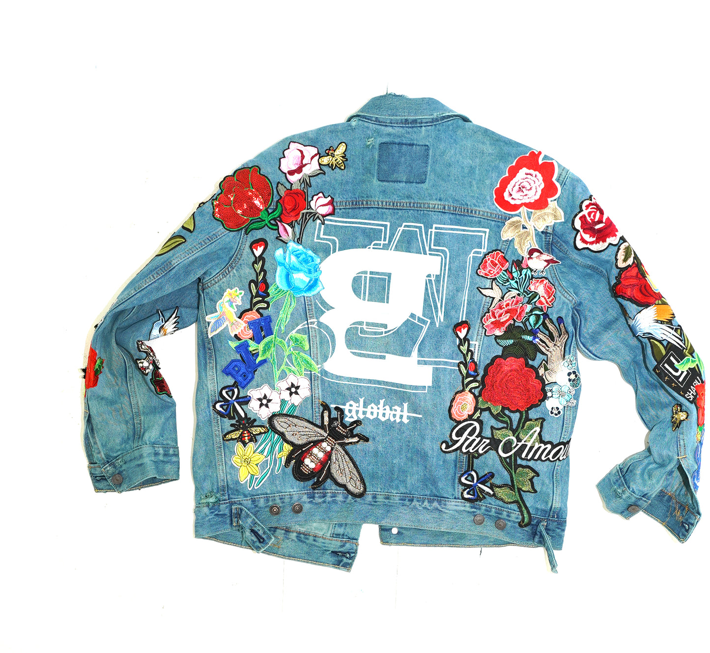 Floral Patchwork Denim Jacket - BLU SEA