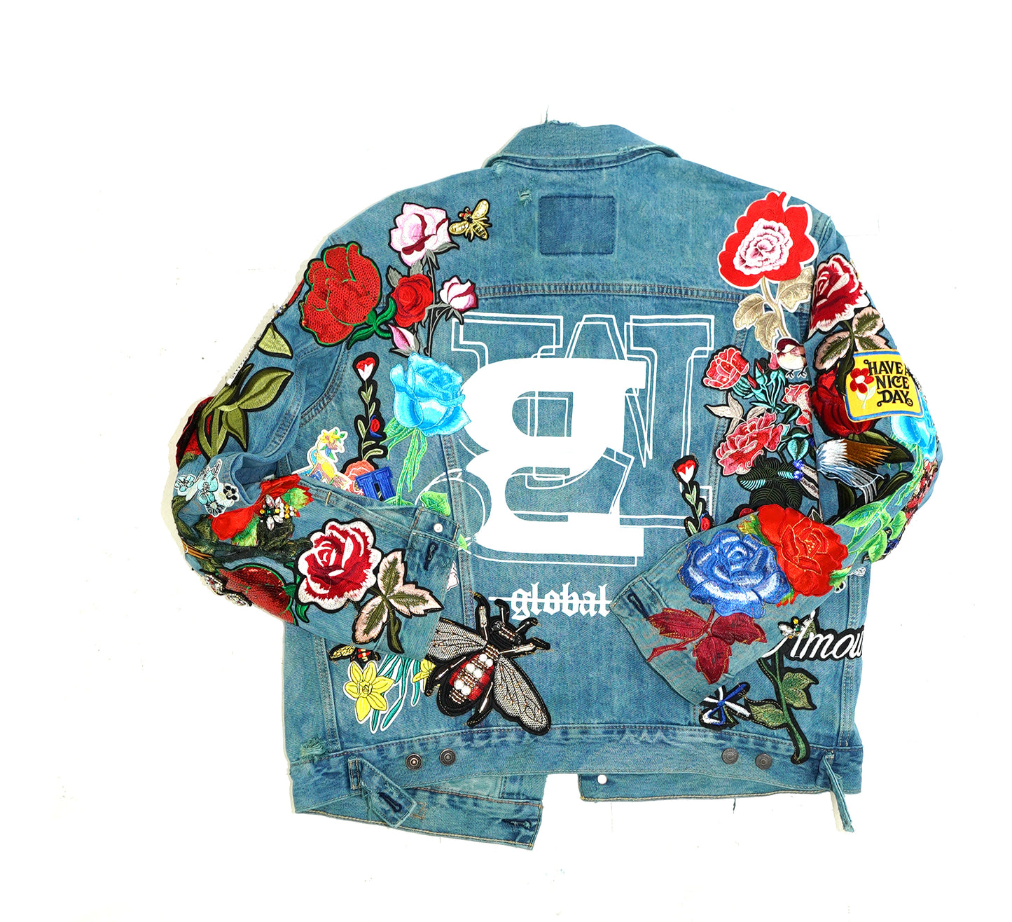Floral Patchwork Denim Jacket - BLU SEA