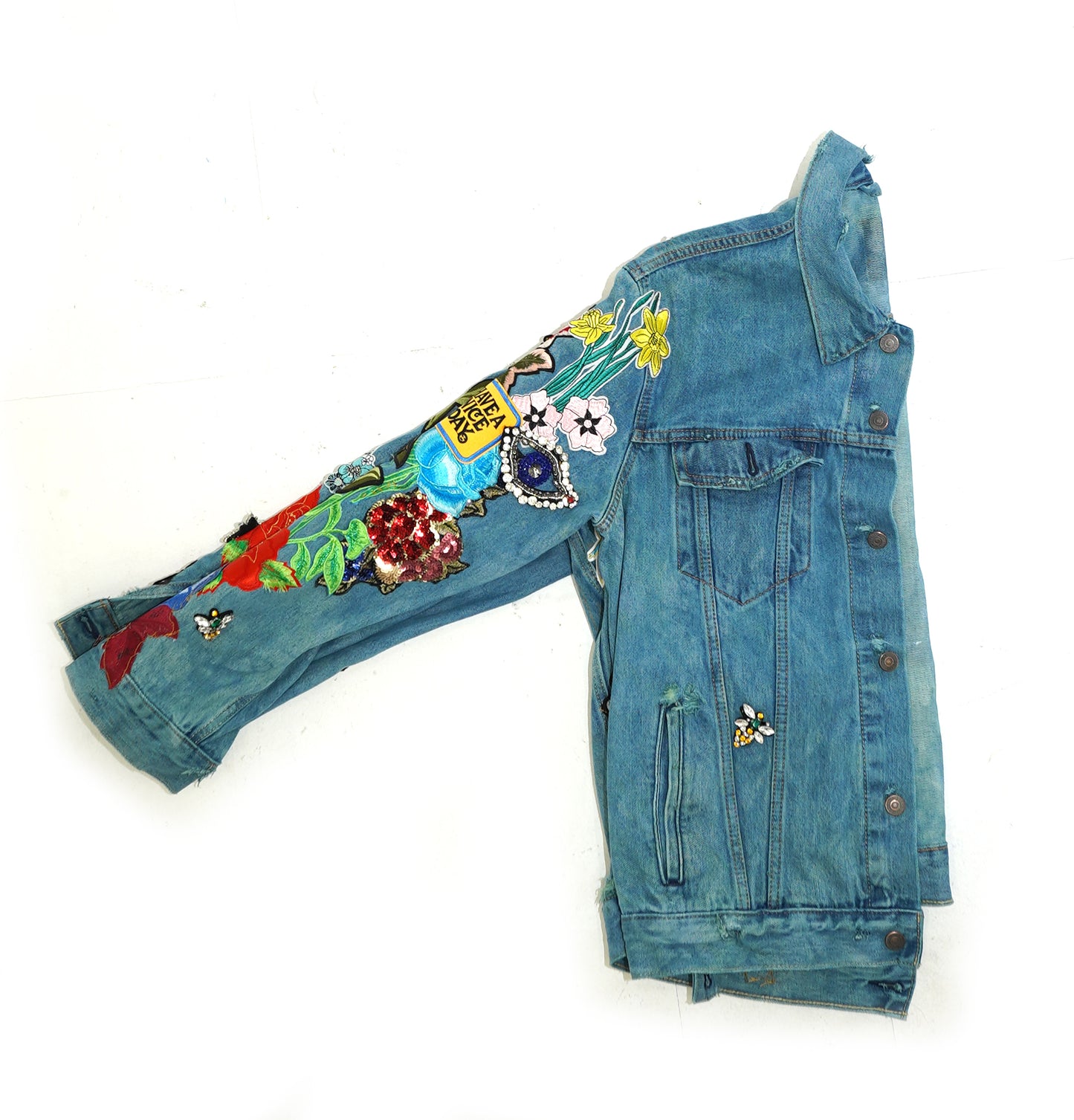 Floral Patchwork Denim Jacket - BLU SEA