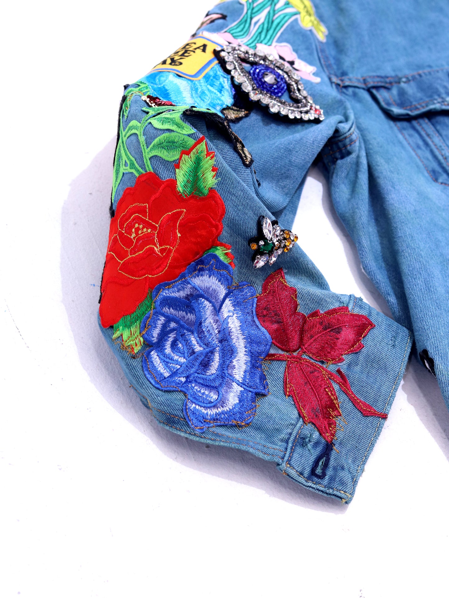 Floral Patchwork Denim Jacket - BLU SEA
