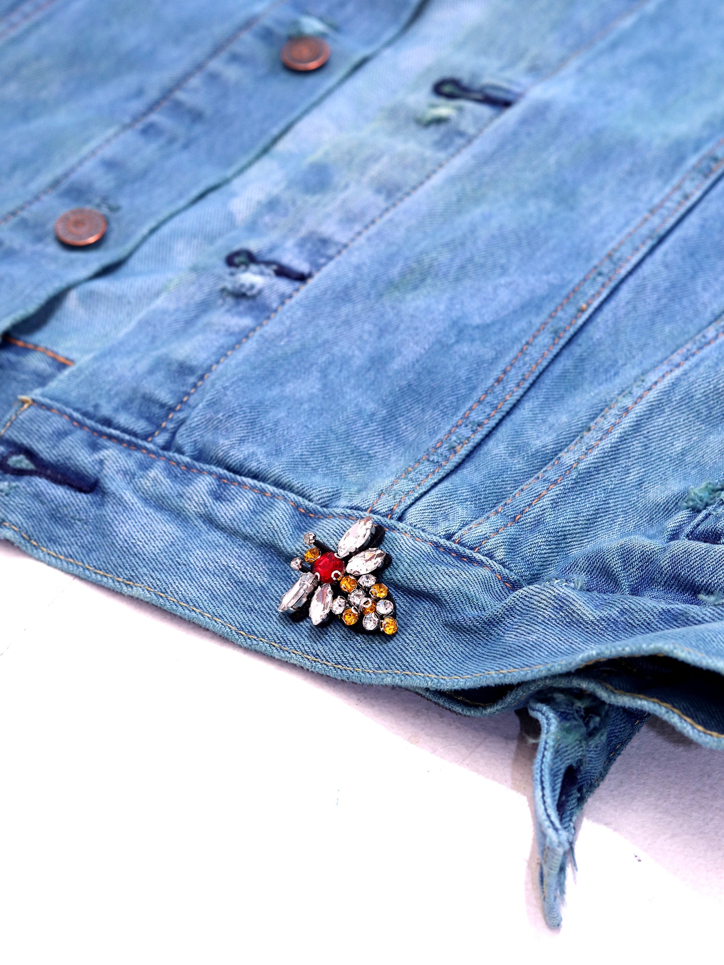 Floral Patchwork Denim Jacket - BLU SEA
