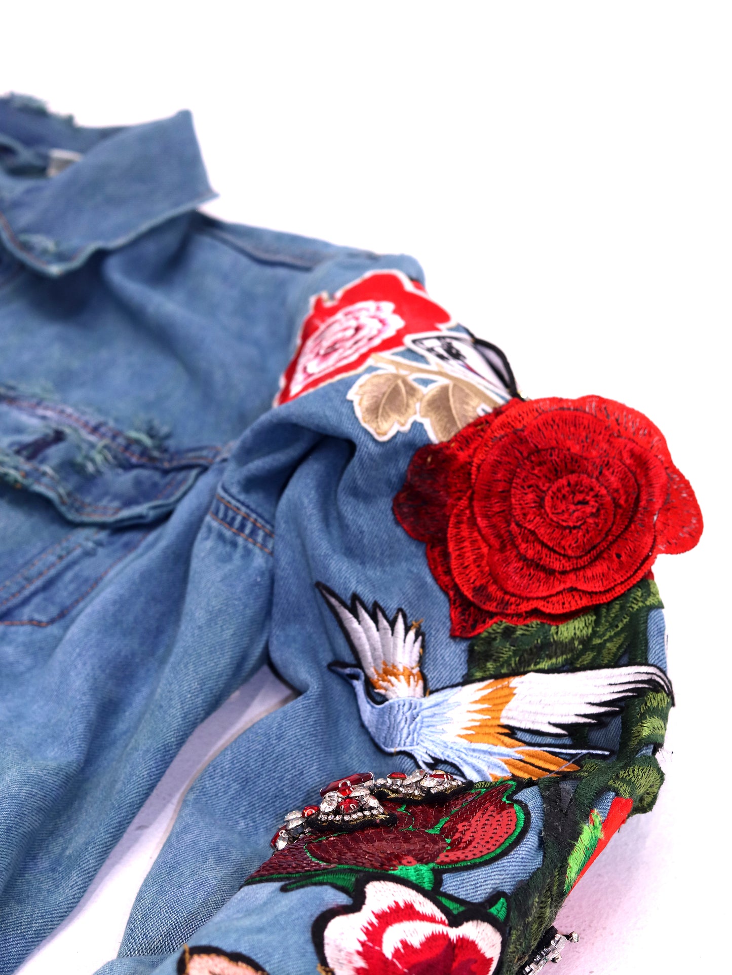 Floral Patchwork Denim Jacket - BLU SEA