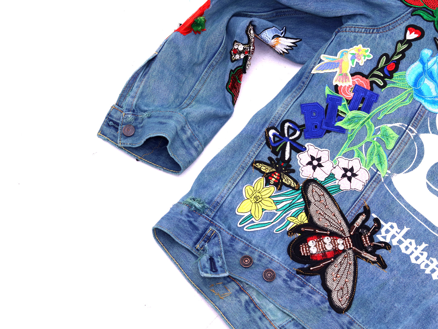 Floral Patchwork Denim Jacket - BLU SEA